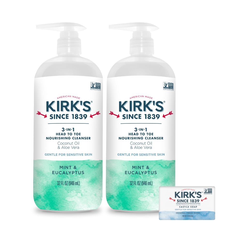Kirk's front pump bottle showing clean packaging and easy dispensing benefit