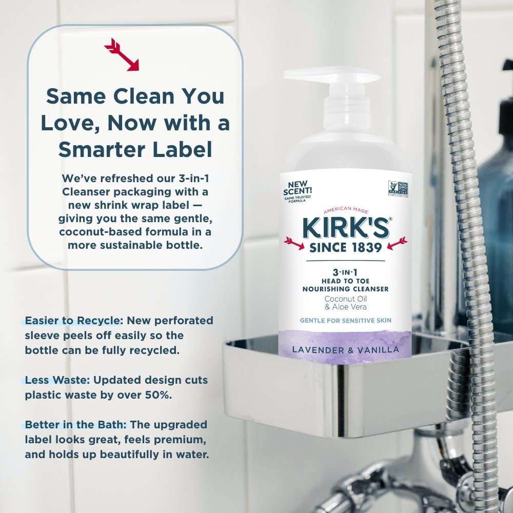 Kirk's label close-up showing ingredient transparency and certifications