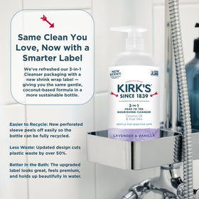 Kirk's label close-up showing ingredient transparency and certifications