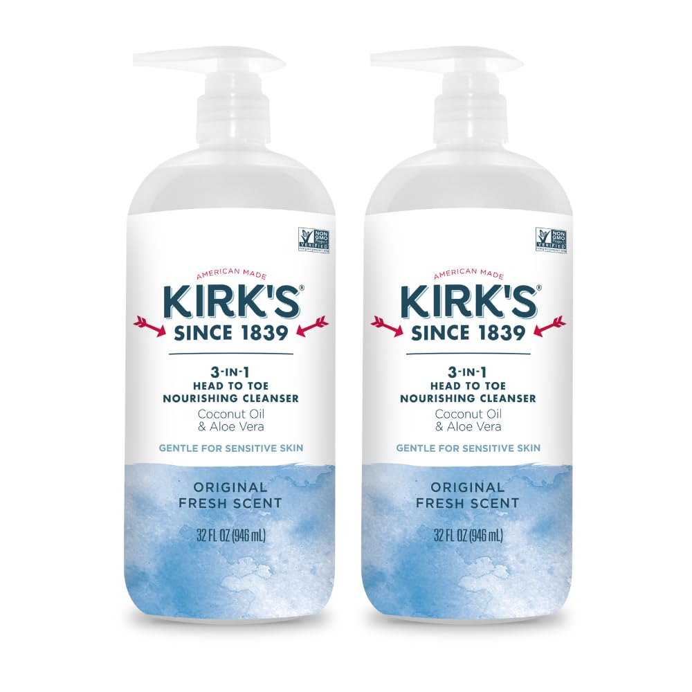Kirk's front packaging showing 32 oz pump and product benefit convenience