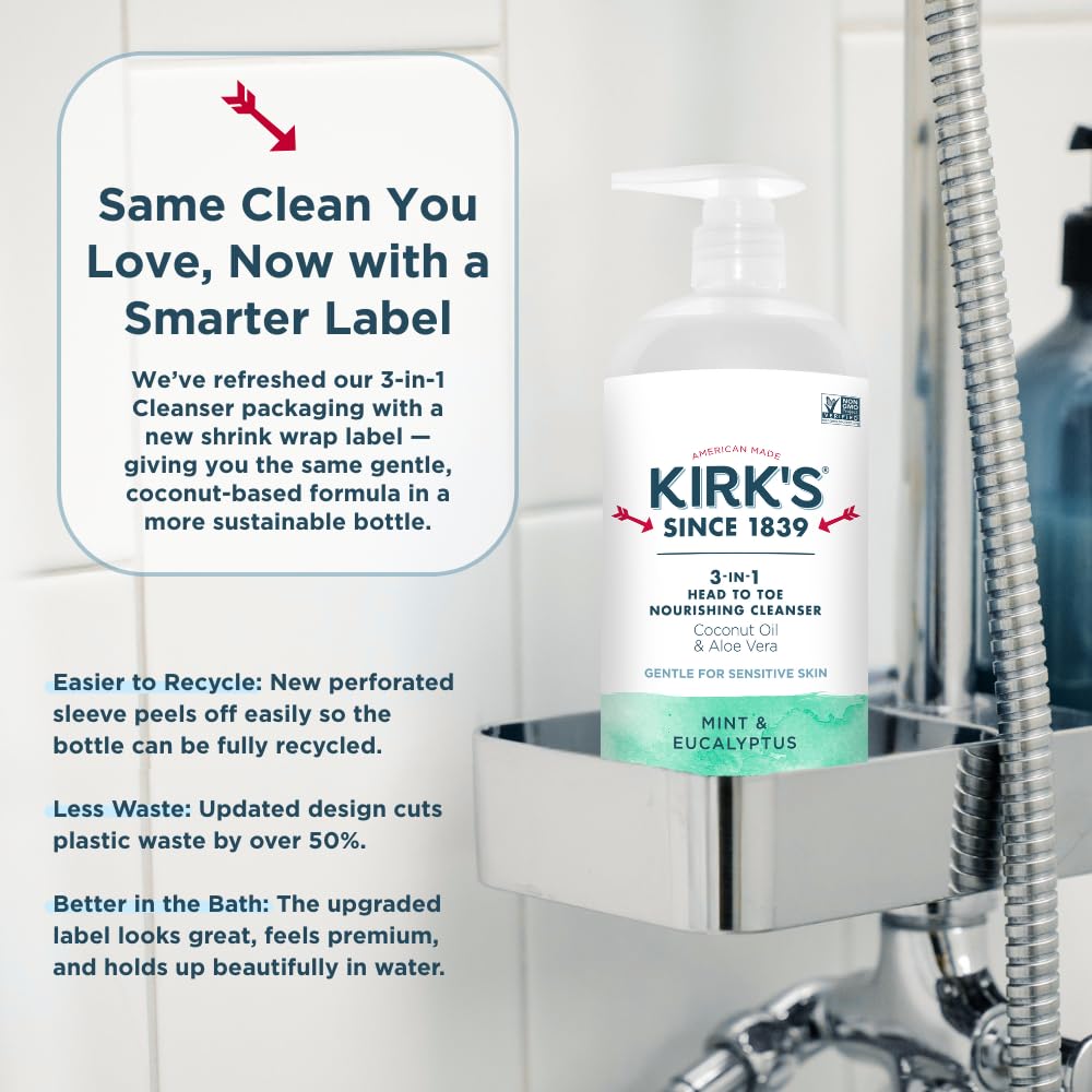 Kirk's 32 oz bottle beside household items showing large travel-ready size