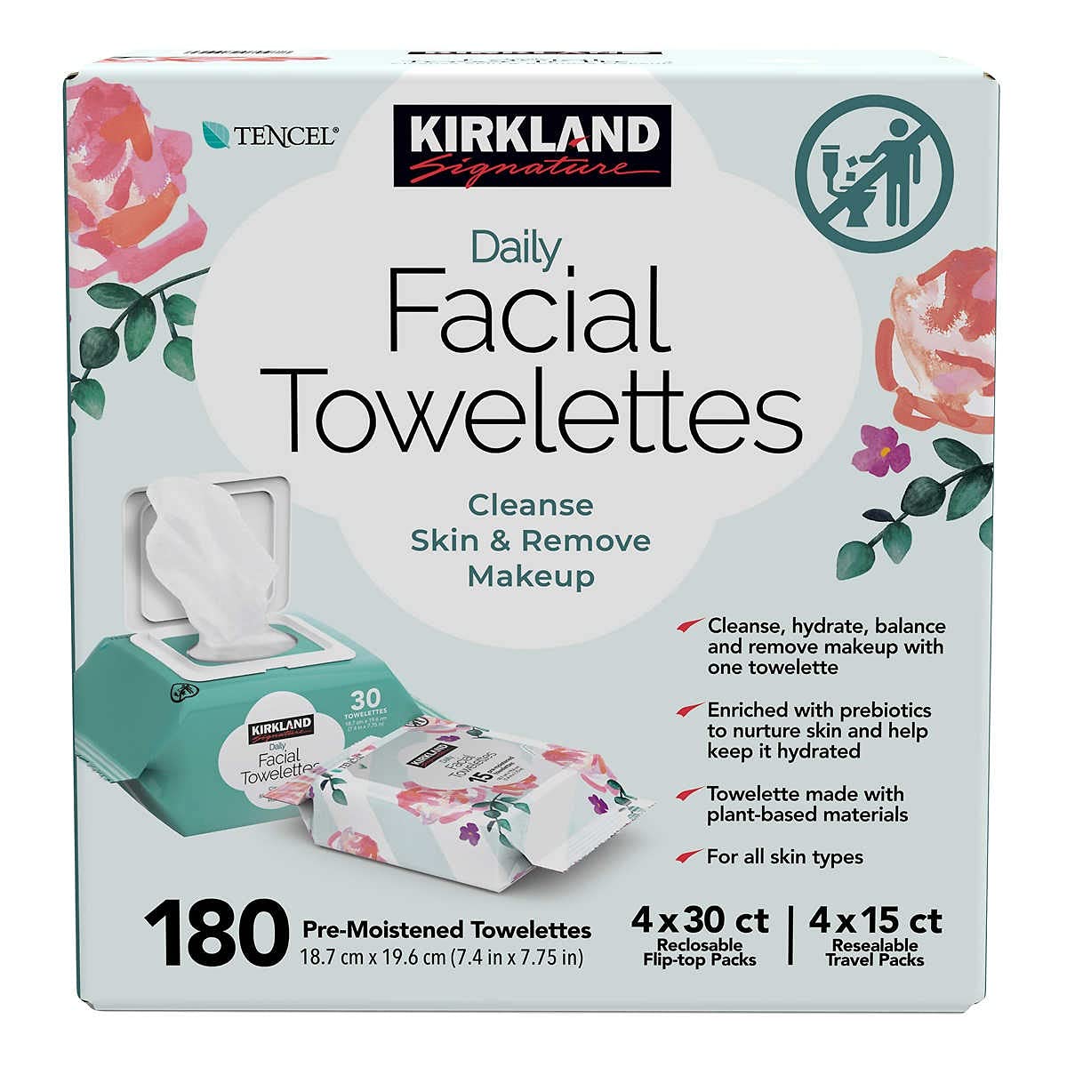 Kirkland Signature 180-count tub shown on table for size and scale, ideal for families