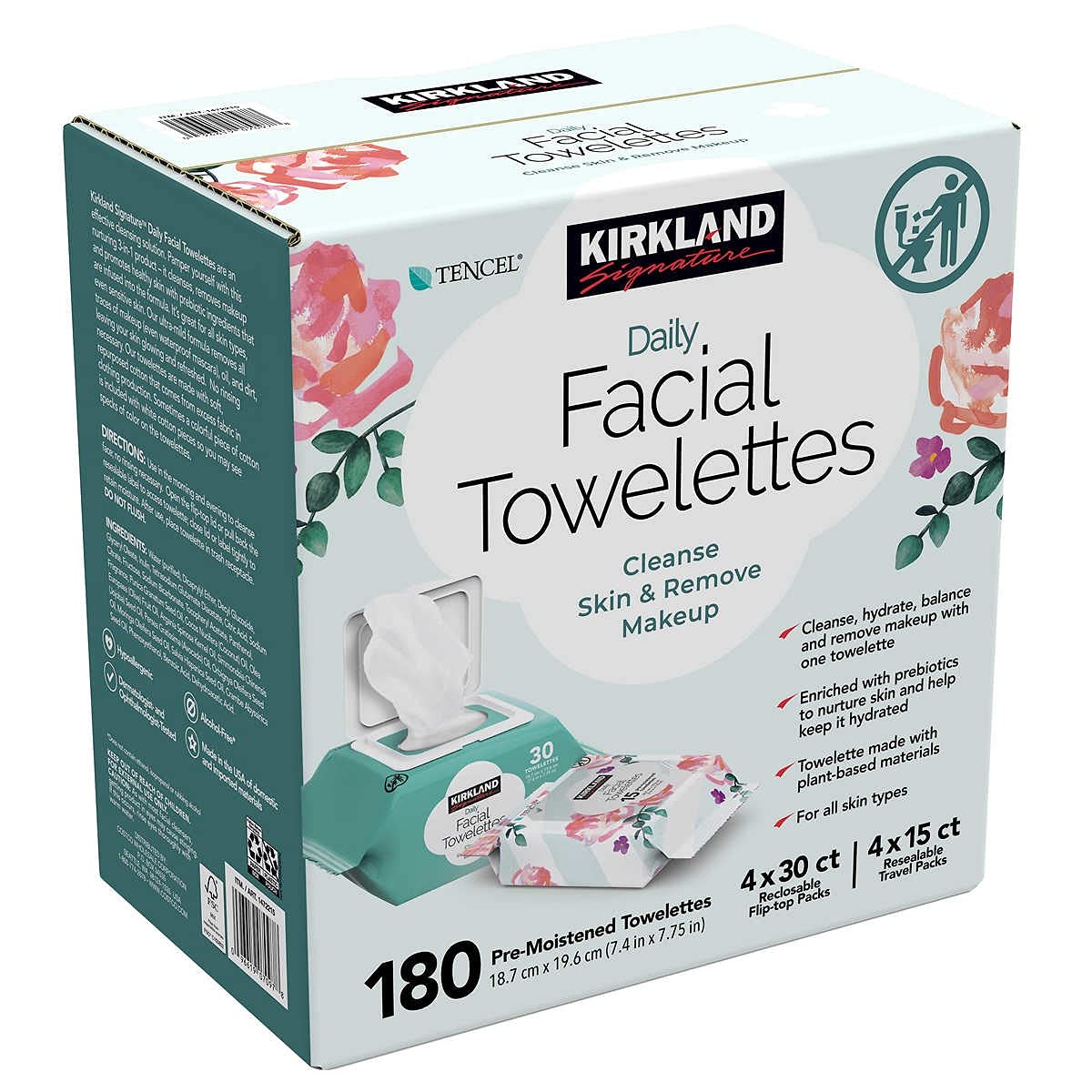 Hand using Kirkland Signature towelette for makeup removal demonstrating quick cleansing benefit