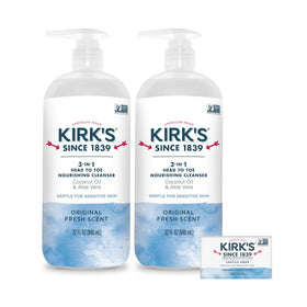 Kirk's front pump bottle showing branding and 32 oz size for convenience