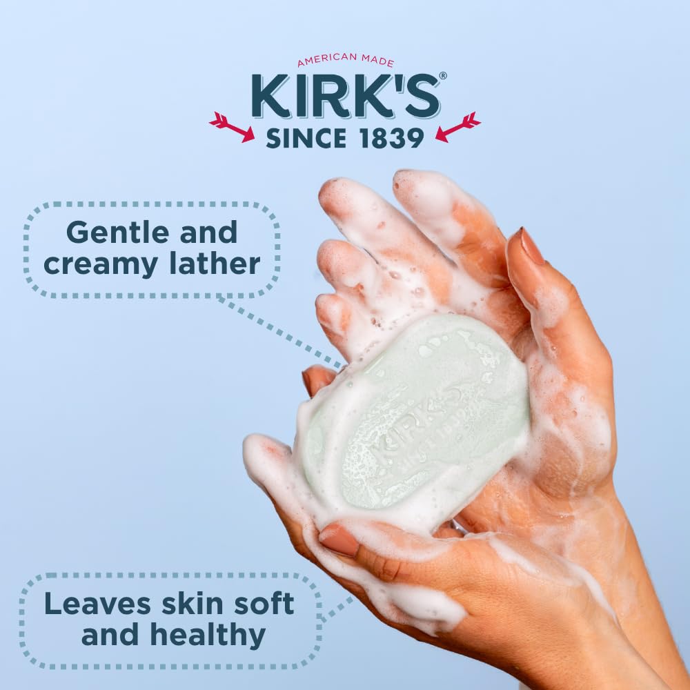 Kirk's soap on bathroom shelf suggesting everyday family-friendly use
