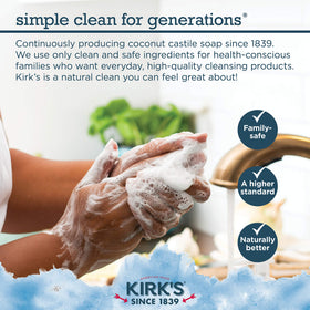 Kirk's soap placed in a bathroom setting to show lifestyle use and subtle fresh scent appeal