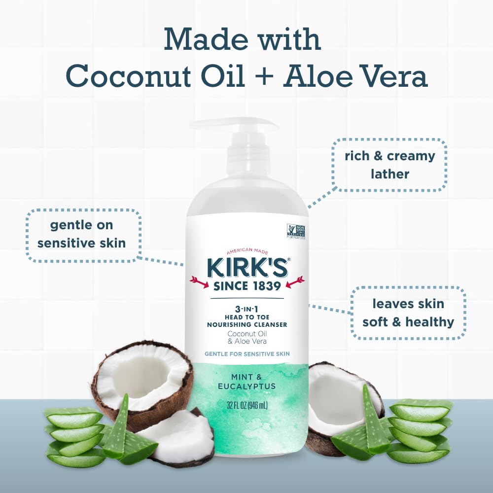 Kirk's bottle in shower lifestyle image showing convenient single-step use