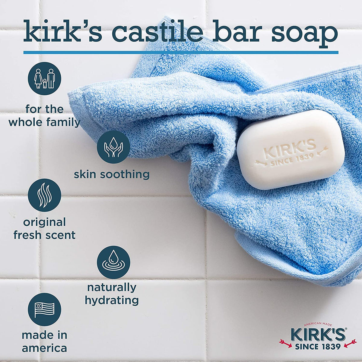 Hand lathering Kirk's Castile soap demonstrating rich suds and effective cleansing