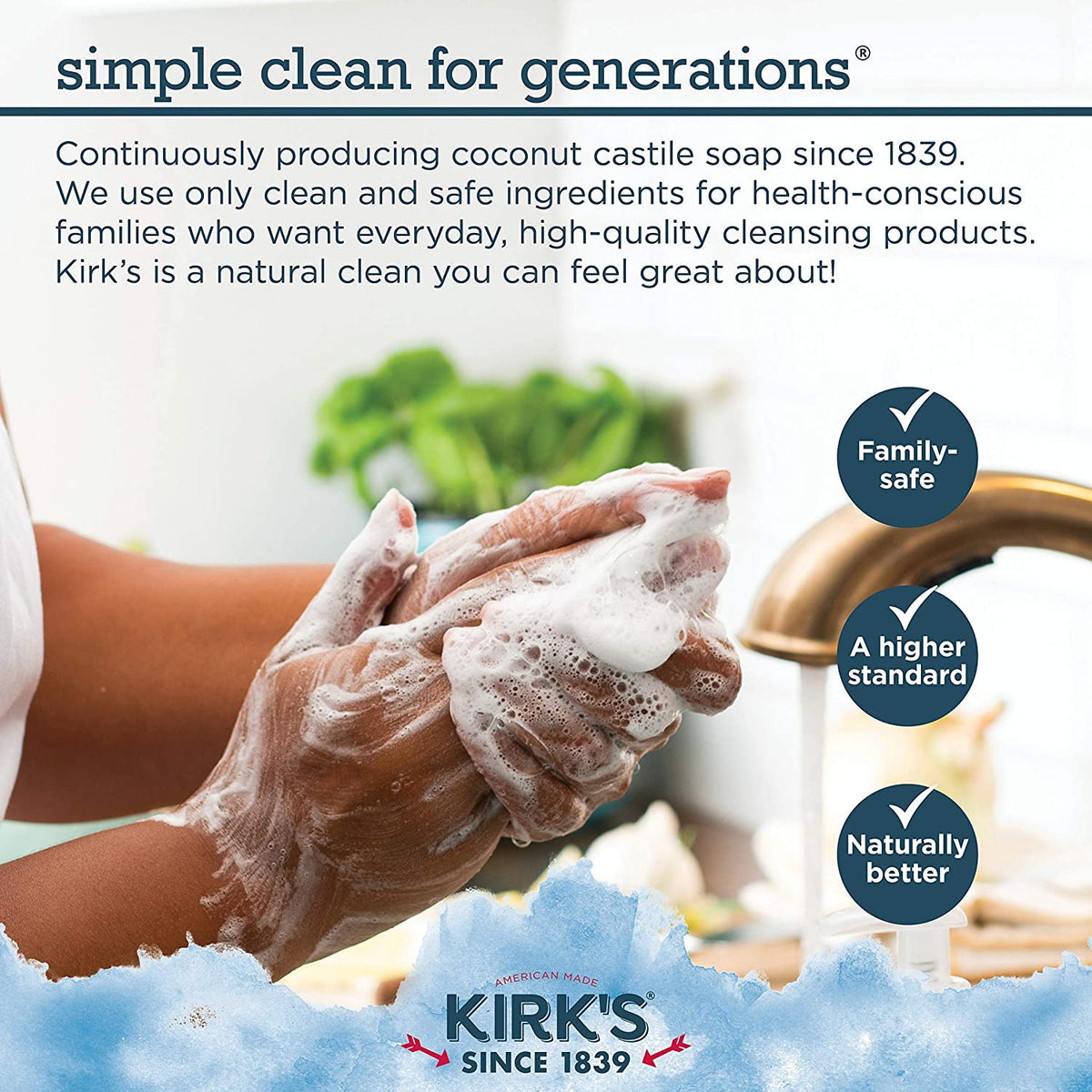 Close shot of Kirk's label and ingredients promoting simple, plant-based formula