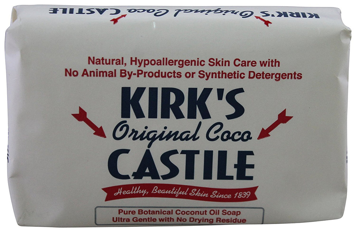 Kirk's front packaging showing pack of twelve 4-ounce bars, clear brand and value
