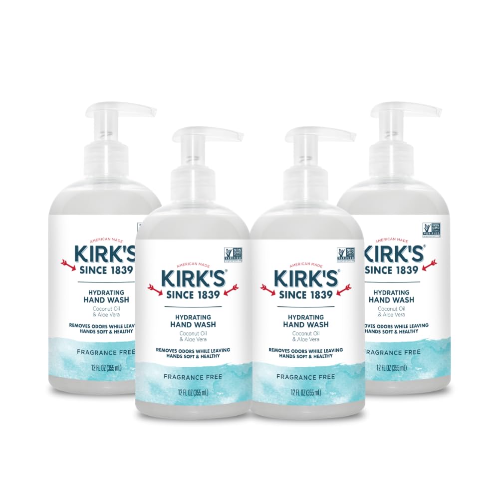 Kirk's front packaging 12oz pump shows clear label and pump for easy handling