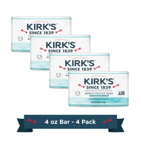 Kirk's front packaging showing 18 unscented bars and clear branding benefit: value