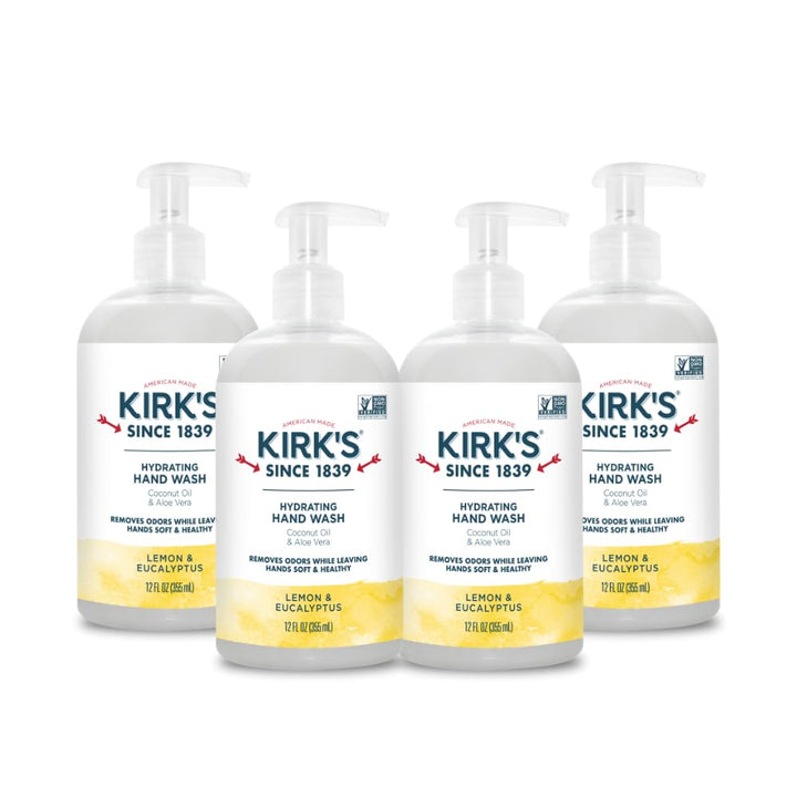 Kirk's front packaging showing lemon and eucalyptus scent and benefits