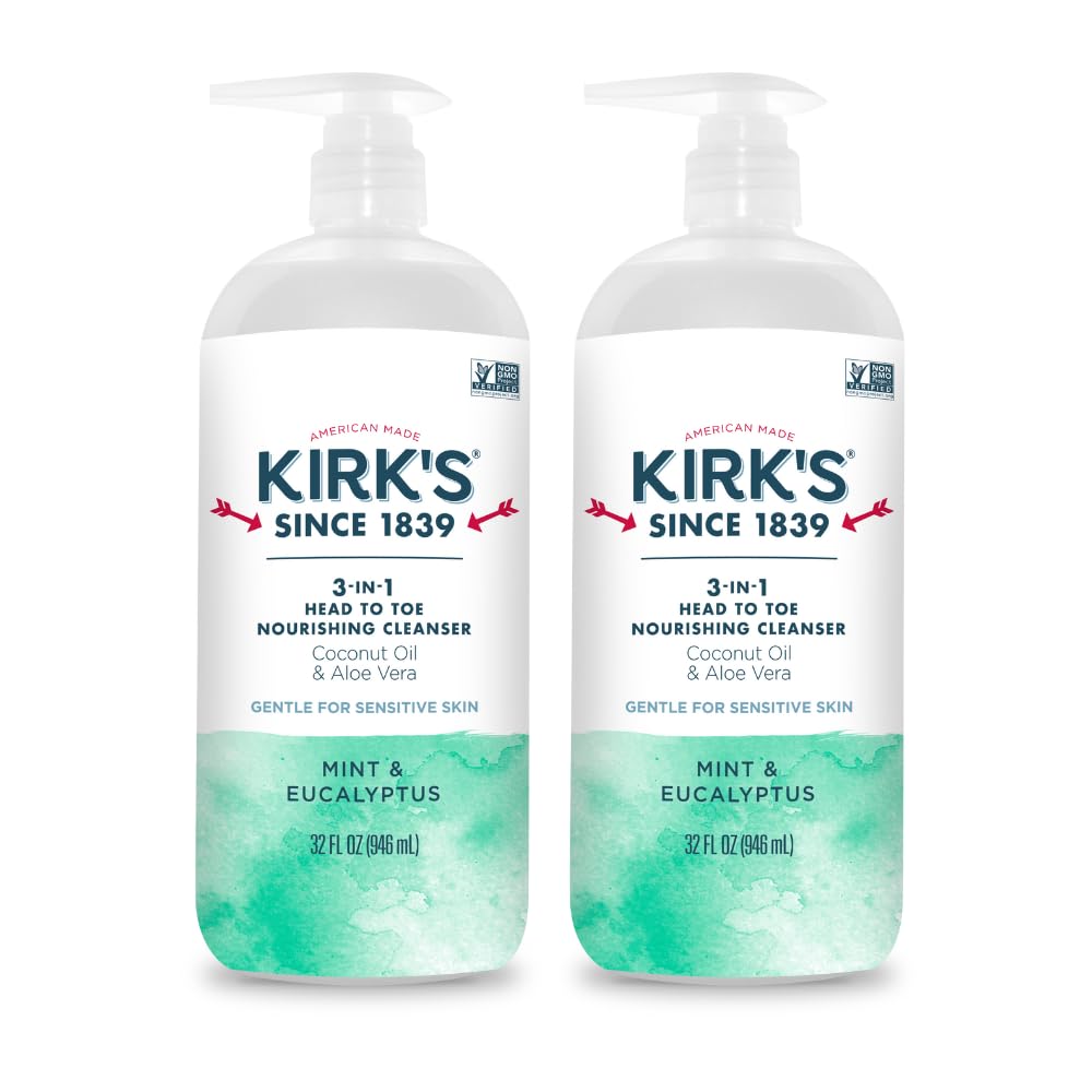 Kirk's front packaging showing mint eucalyptus scent and clear benefit