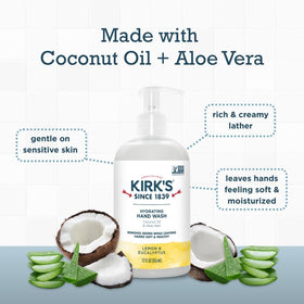 Kirk's ingredient display with coconut oil and aloe vera for gentle hydration