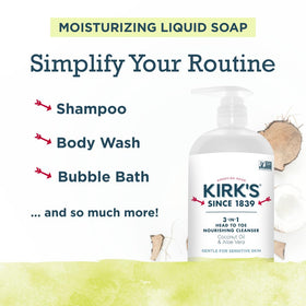 Kirk's creamy foam lather demonstrating gentle coconut hydration