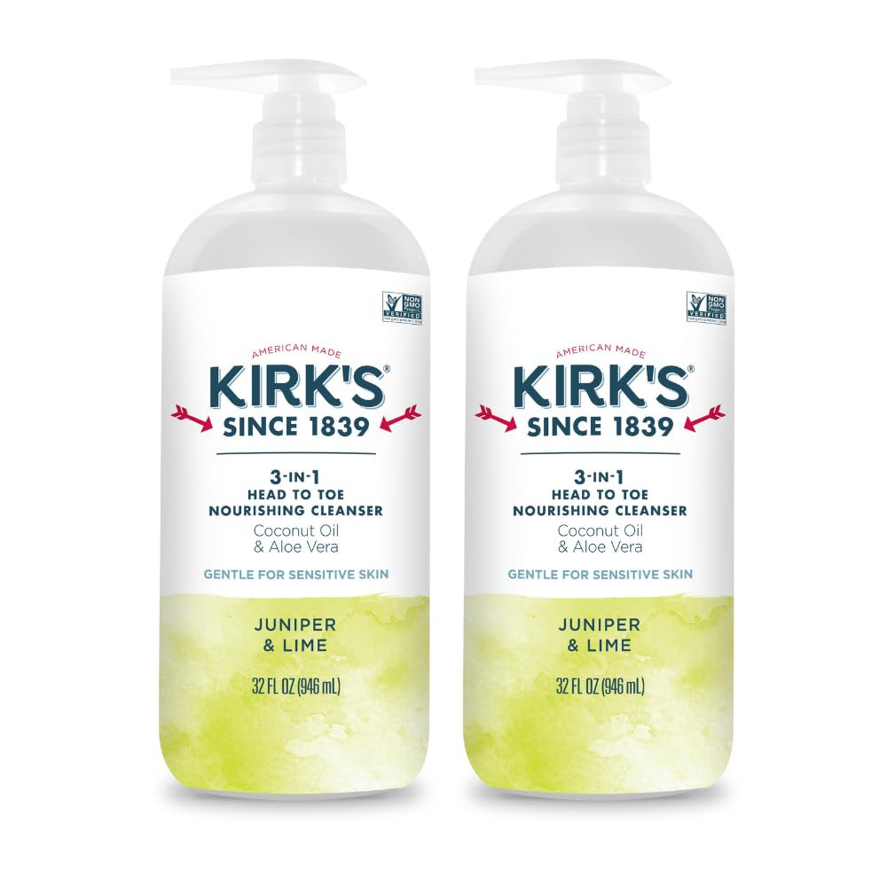 Kirk's front pump bottle showing product and size for easy selection