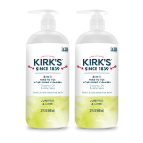 Kirk's front pump bottle showing product and size for easy selection