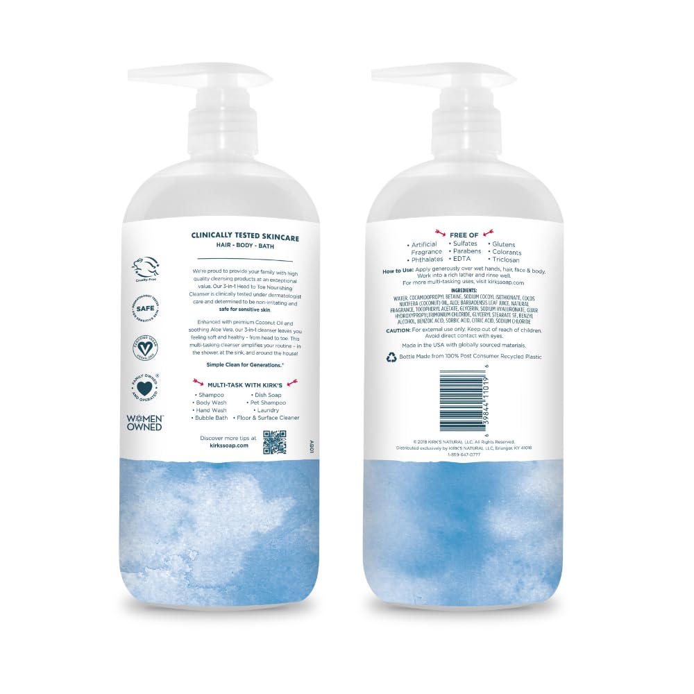 Kirk's label close-up highlighting coconut oil and aloe ingredients