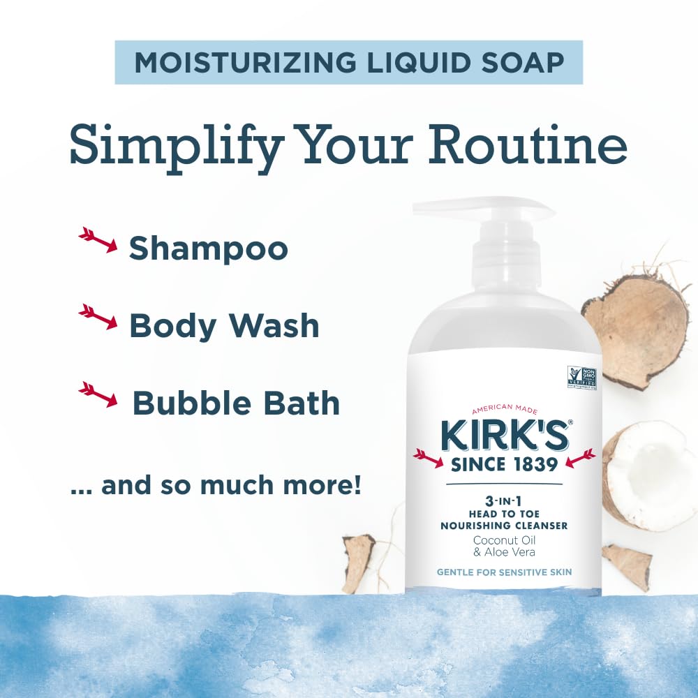 Kirk's creamy coconut lather demonstrating gentle, nourishing foam