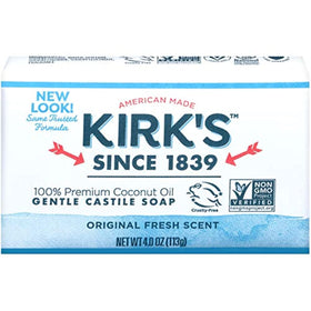 Kirk's front packaging showing 4 oz bar, clear product identity and convenience
