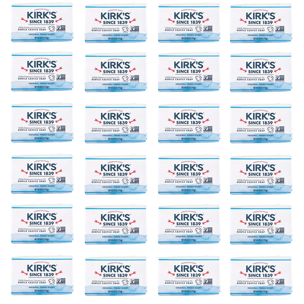 Kirk's front packaging showing fresh scent and pack details, clear product identity and convenience