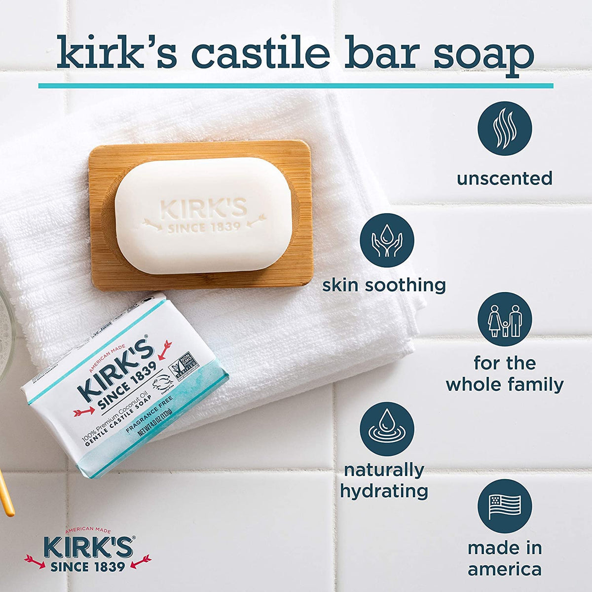 Kirk's single 4 oz bar closeup highlighting texture and edges