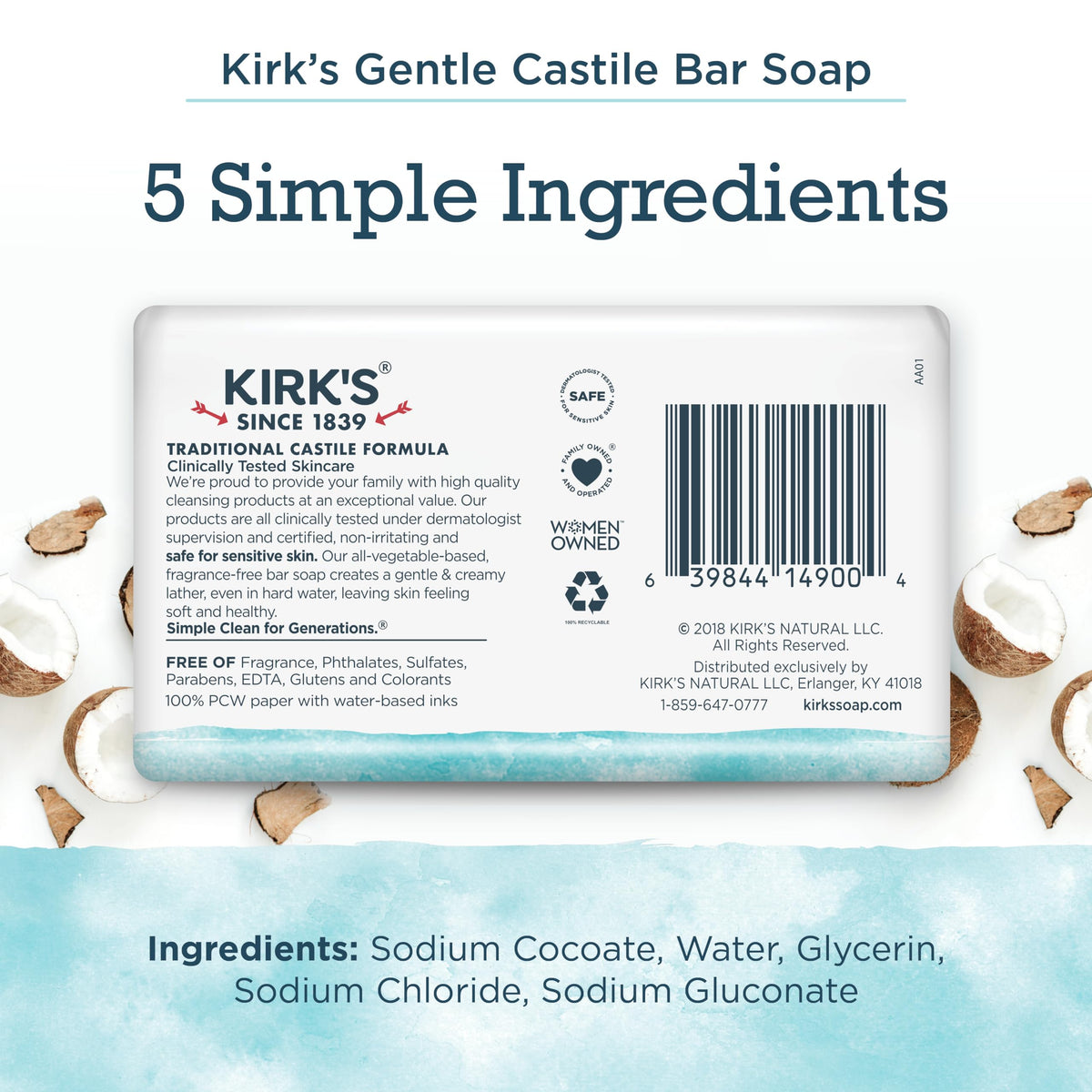 Kirk's single 4 oz bar front view showing size and easy-grip benefit