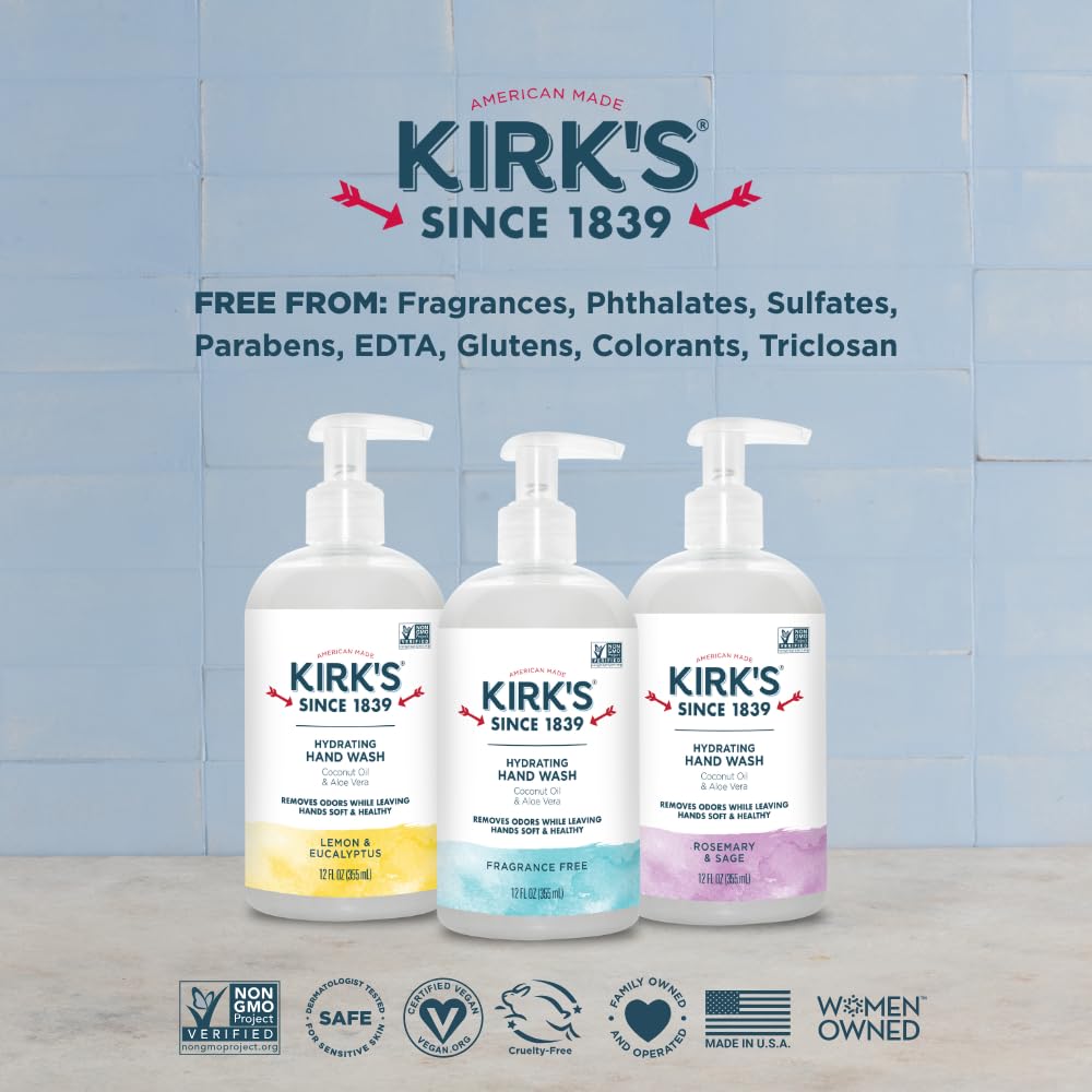 Kirk's size comparison with hand shows 12 fl oz scale and convenient pump benefit