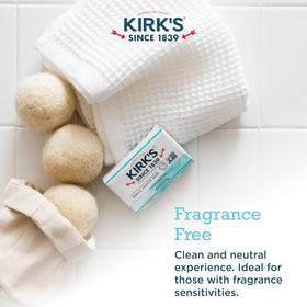 Kirk's soap held in hand for scale demonstrating compact travel-friendly benefit