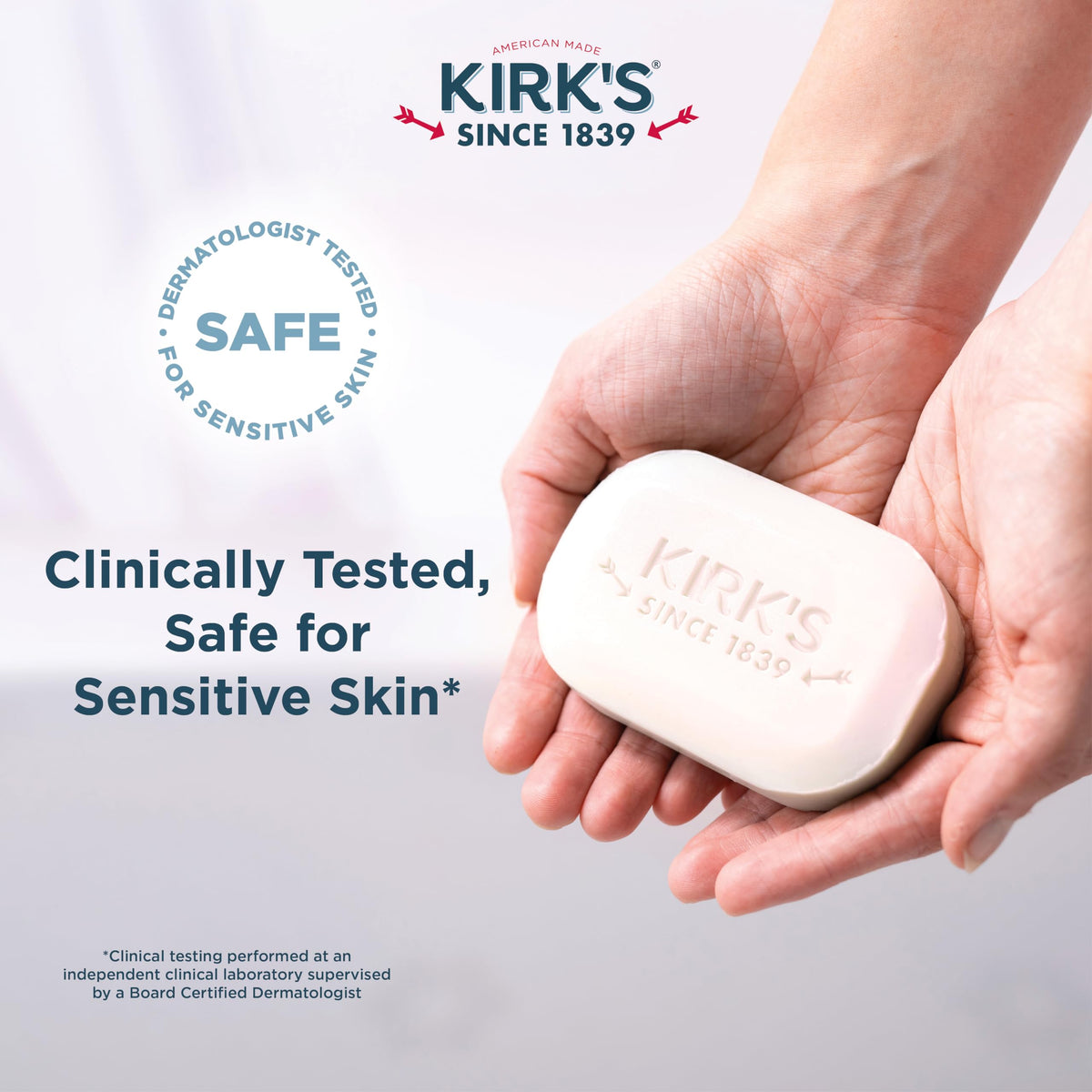 Kirk's label ingredient panel clear view emphasizing fragrance-free transparency benefit