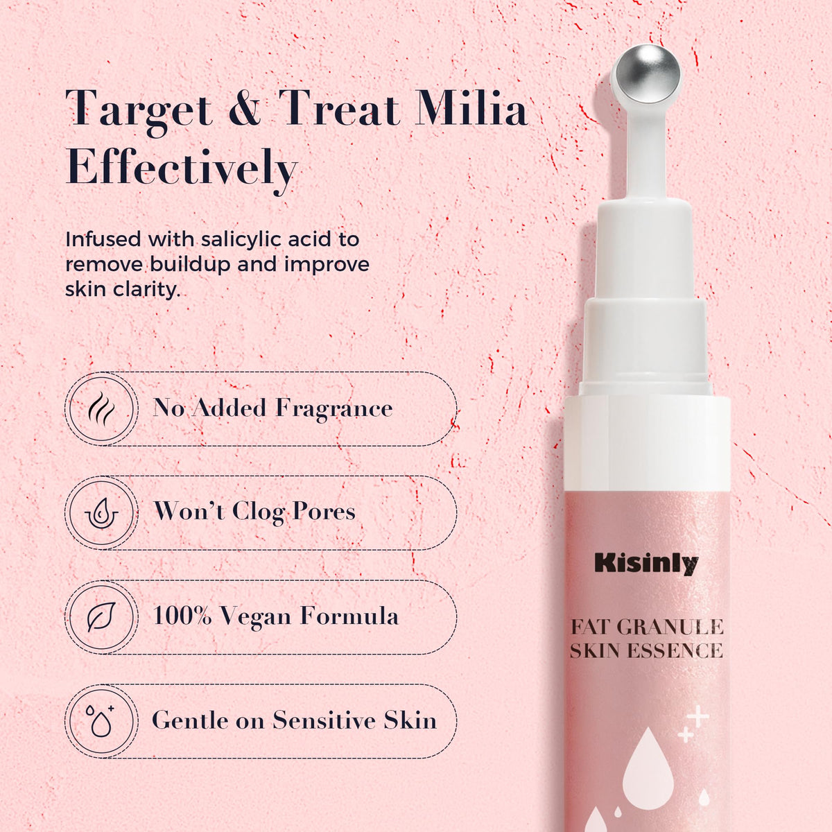 Kisinly serum texture close-up highlighting fast-absorbing finish