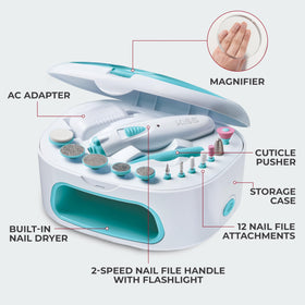 KISS handle and built-in nail dryer detail for efficient drying