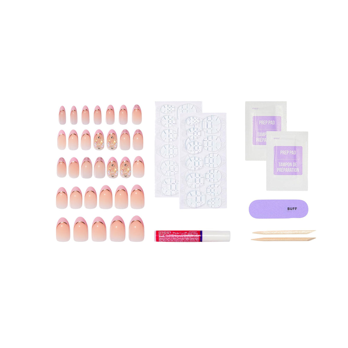 KISS glue tube and adhesive tabs showing options for lasting wear
