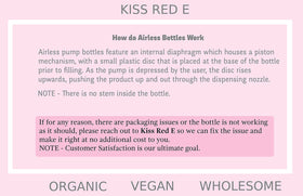 KissRedE silver airless bottle highlighting hygienic, travel-ready design