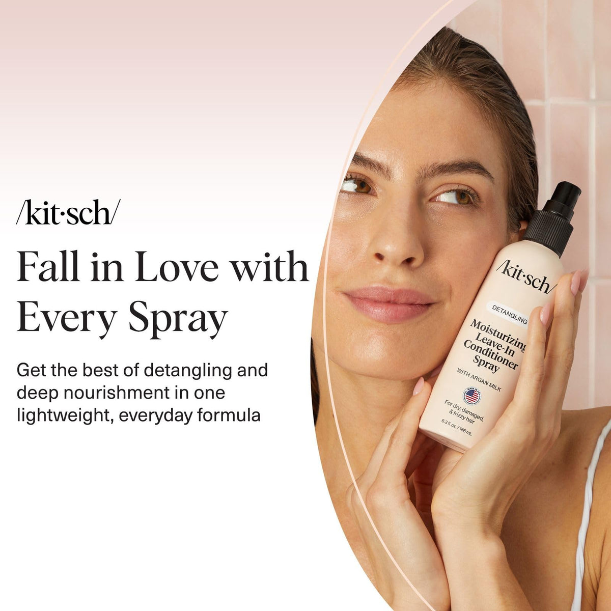 Kitsch closeup of label emphasizing silicone-free and ingredient claims