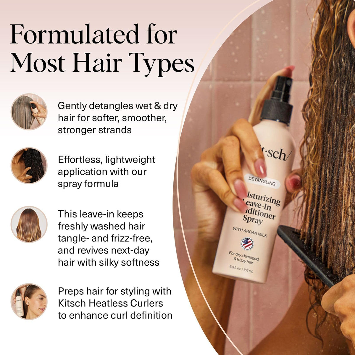 Kitsch before and after hair comparison showing reduced tangles and shine