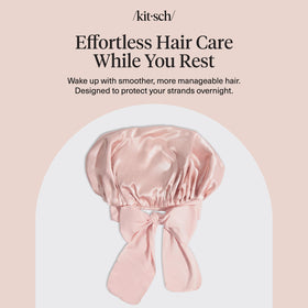 Kitsch bonnet on vanity showing nightly haircare ritual