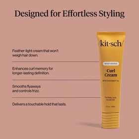 Kitsch before and after comparison showing reduced frizz and definition