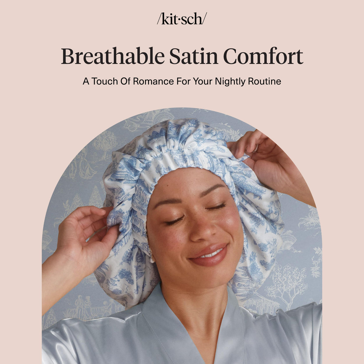 Kitsch lifestyle shot on vanity conveying luxe self-care routine and effortless bedtime style
