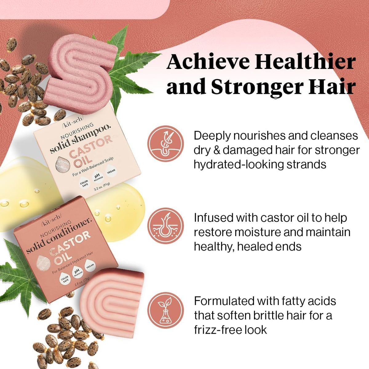 Kitsch close-up texture of solid castor oil bar highlighting creamy conditioning