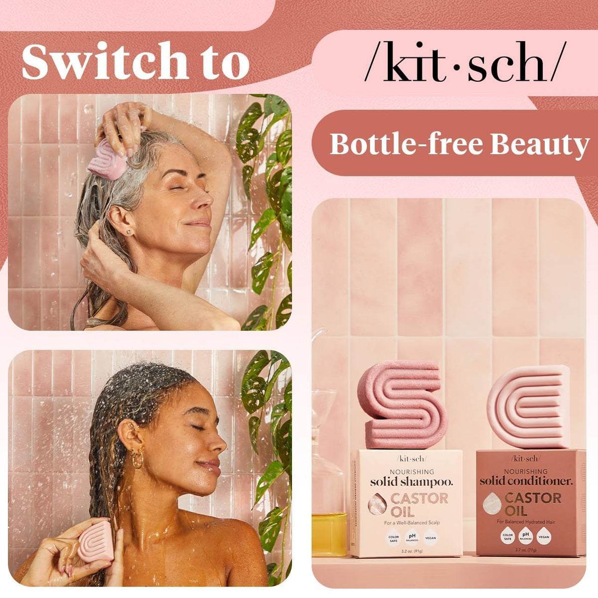 Kitsch before and after hair image showing smoother shinier hair benefit