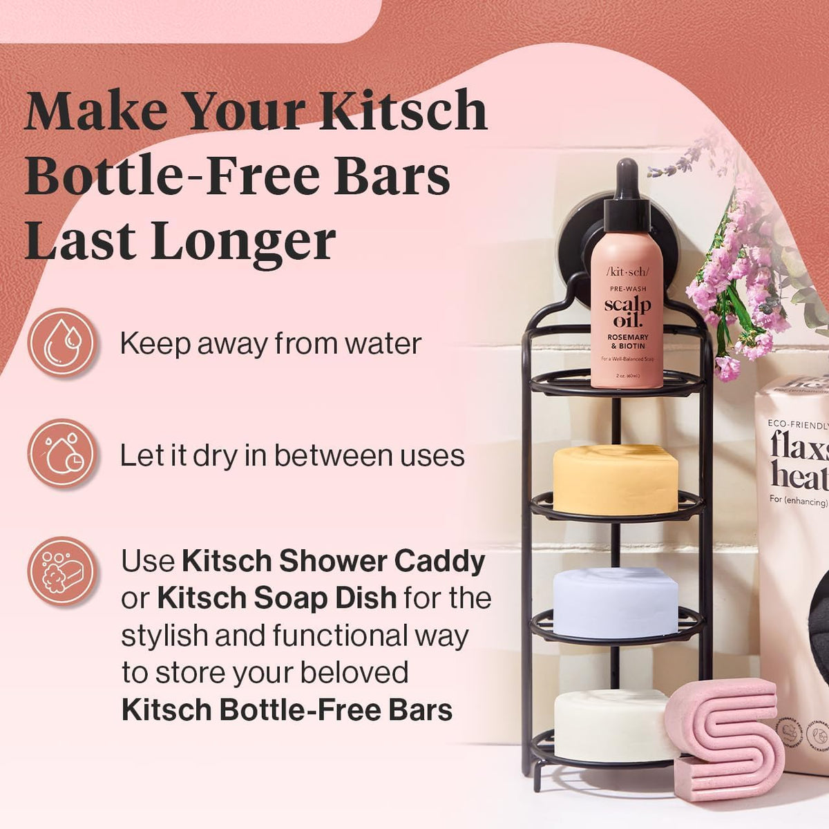 Kitsch lifestyle bathroom setting showing sustainable routine and neat storage