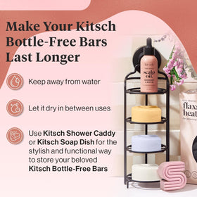Kitsch lifestyle bathroom setting showing sustainable routine and neat storage