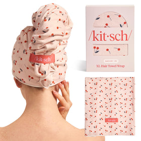 Kitsch cherry print front view showing full towel and vibrant pattern benefit