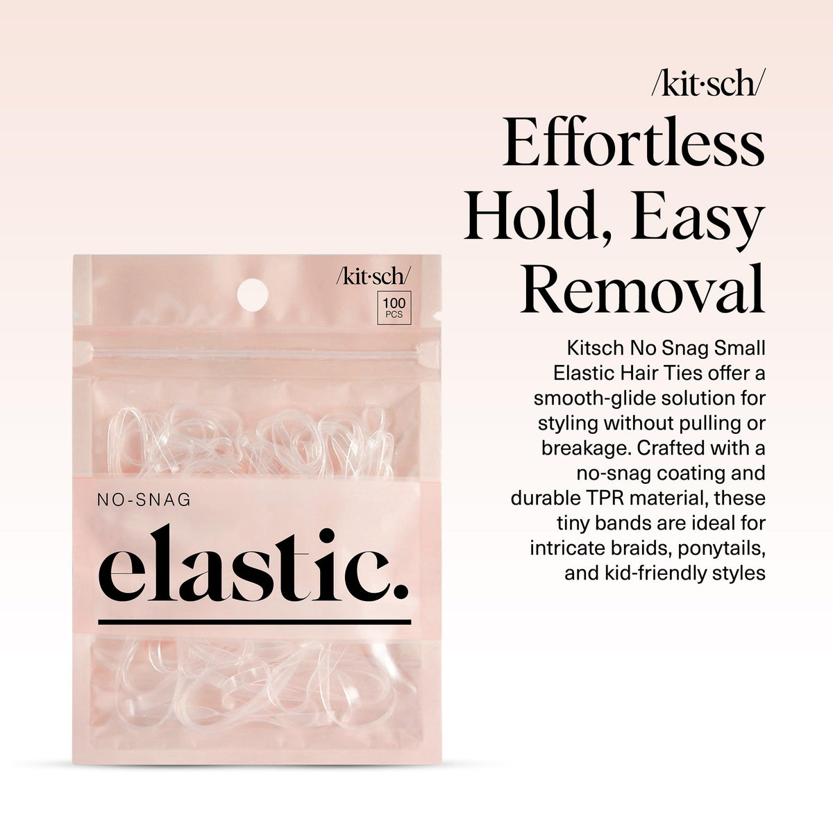 Kitsch close-up of smooth no-snag coating demonstrates gentle removal