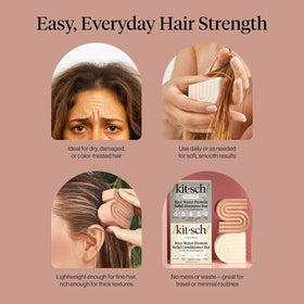Kitsch applying conditioner bar to hair demonstrating detangling and hydration