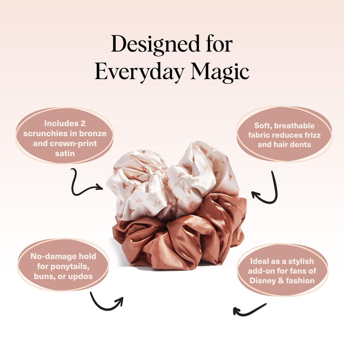 Kitsch bronze scrunchie in hand showing secure comfortable hold