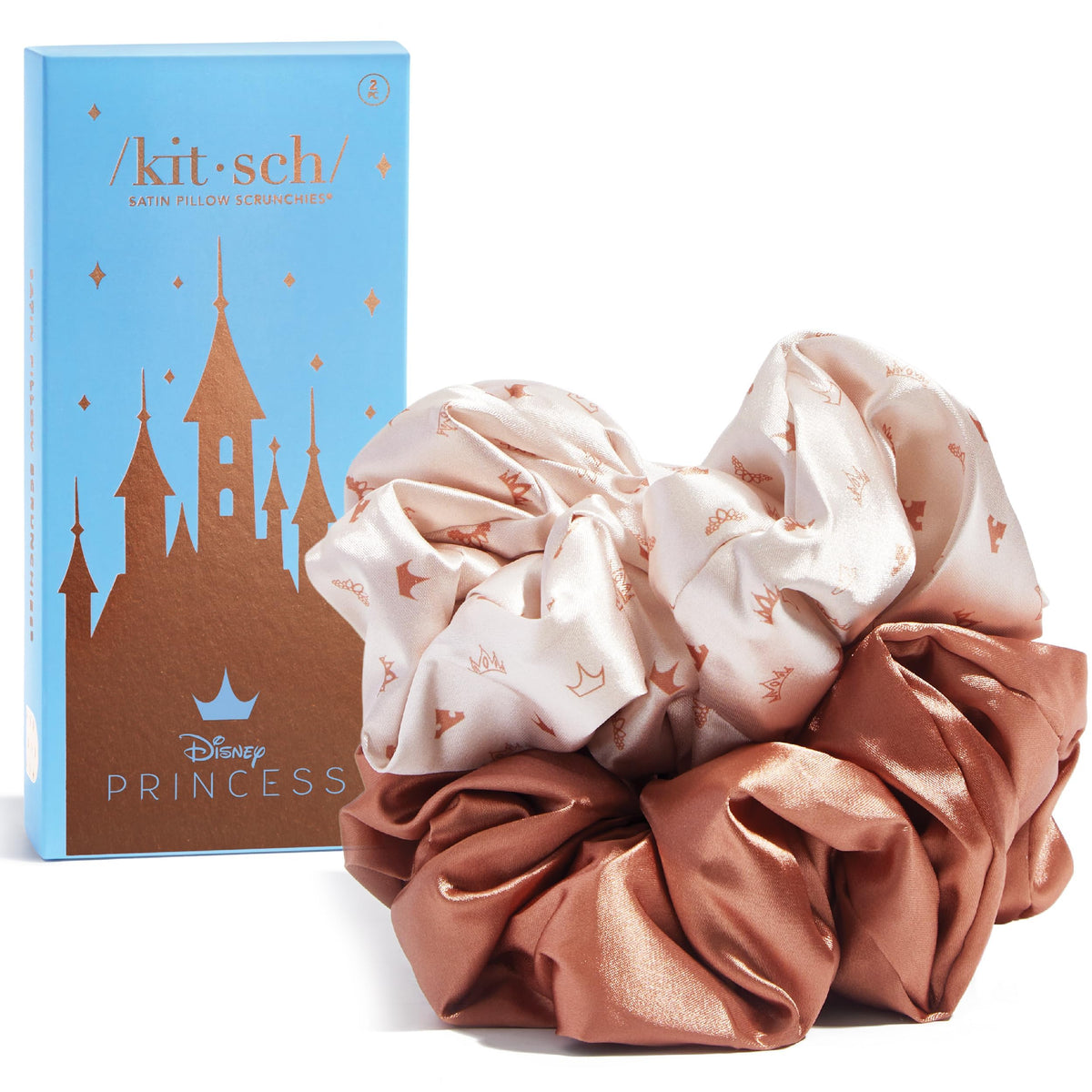 Kitsch satin scrunchie front packaging shows set and benefits