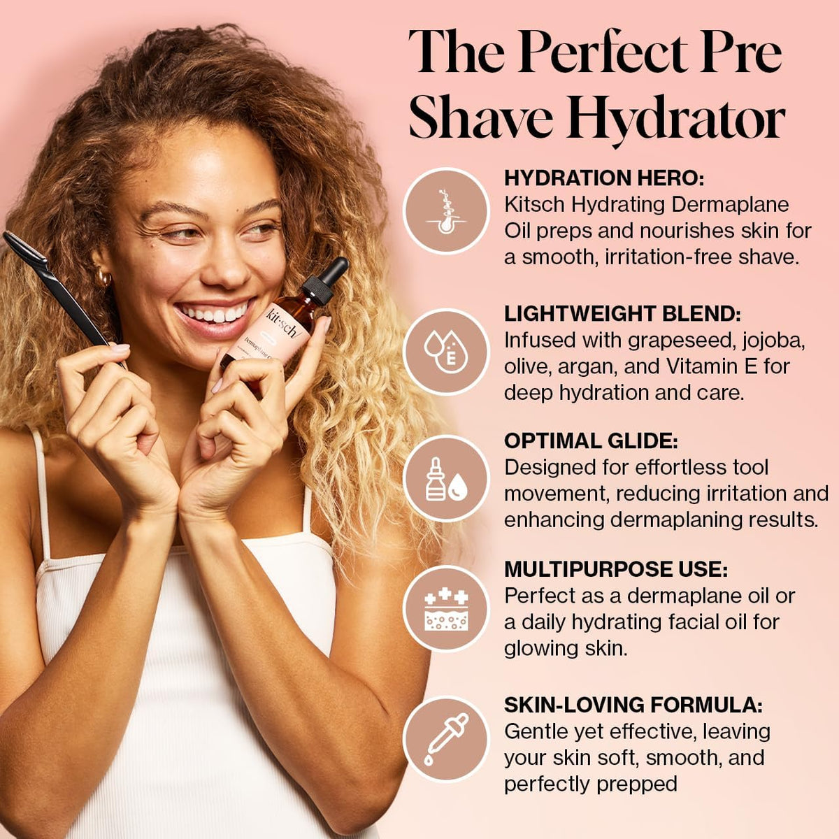 Kitsch face oil dropper dispensing a controlled drop to demonstrate easy application